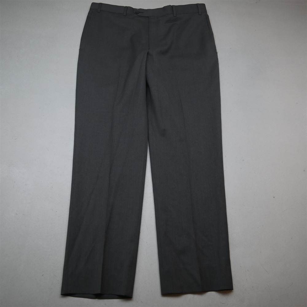 Bespoke 36x32 Gray 100% Wool Flat Front Classic Straight Dress Mens Pants